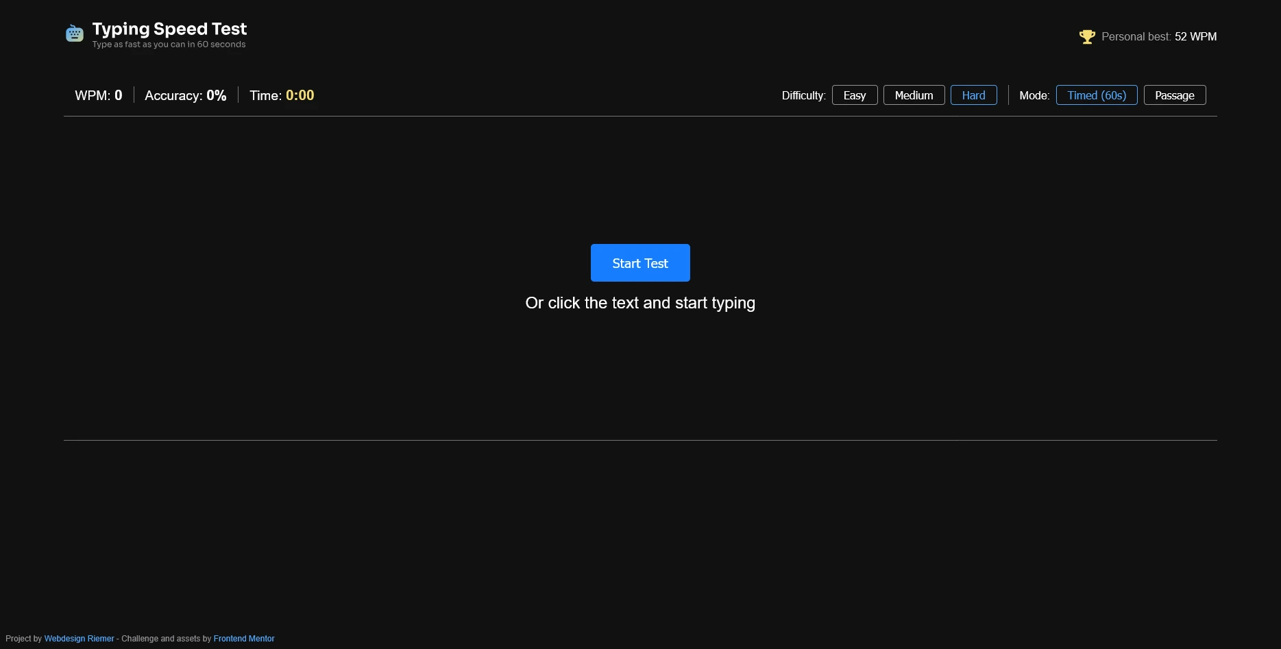 Typing speed test Screenshot